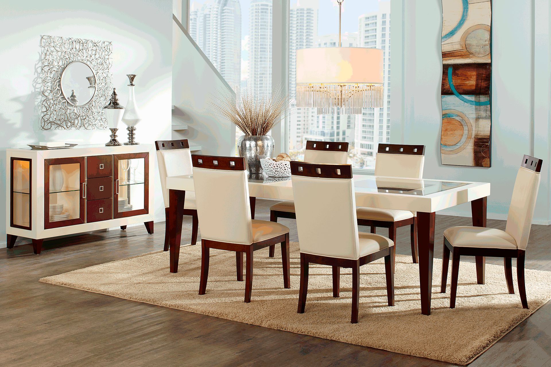 Savona Ivory 7 Pc Rectangle Dining Room with Wood Top Chairs - Image 1