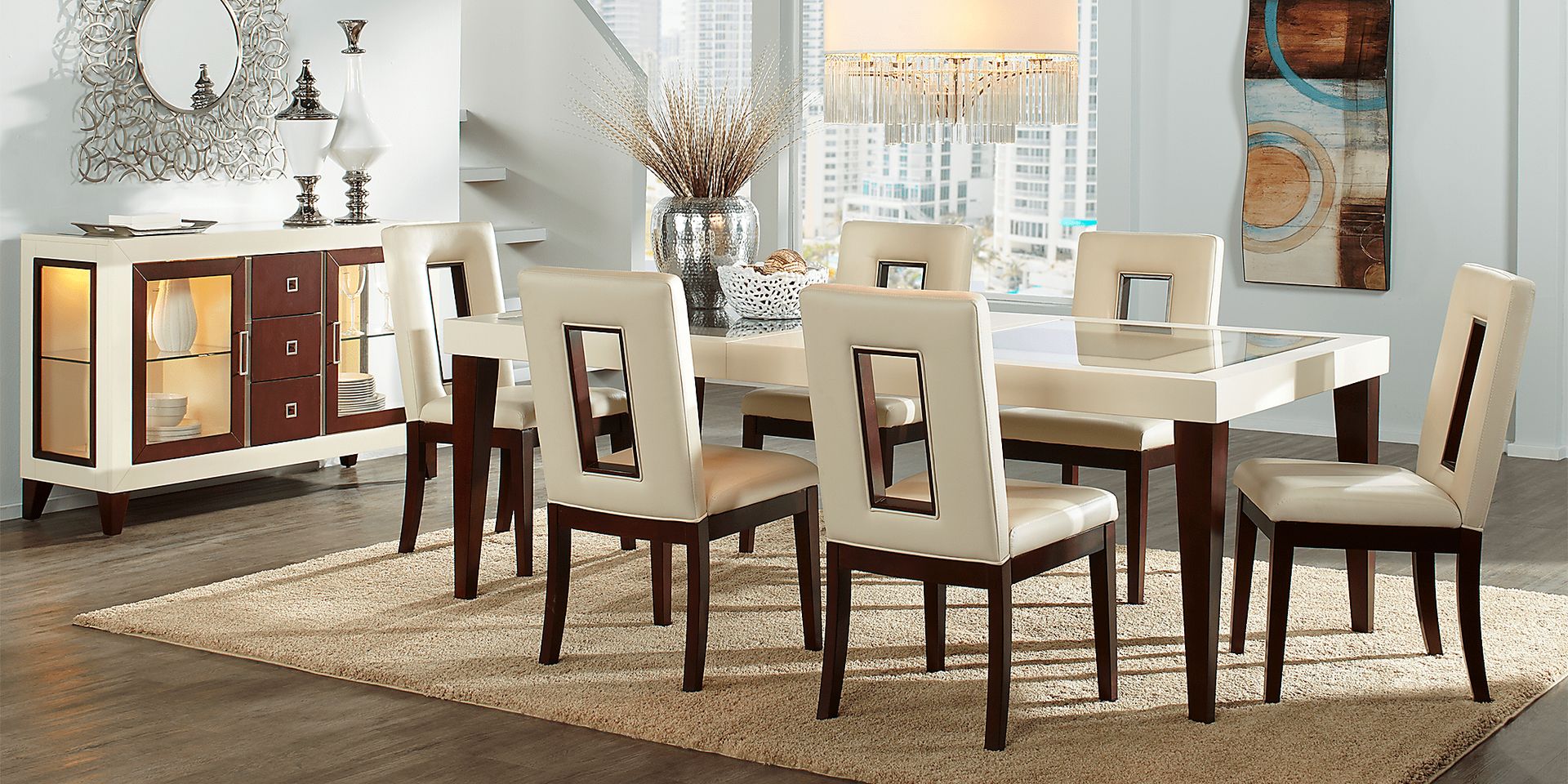 Savona Ivory 8 Pc Rectangle Dining Room with Open Back Chairs - Image 1