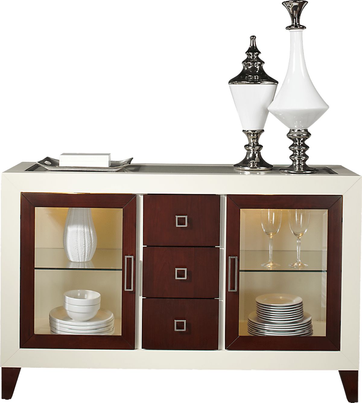 Savona Cherry,White Colors,Dark Wood,White Server | Rooms to Go