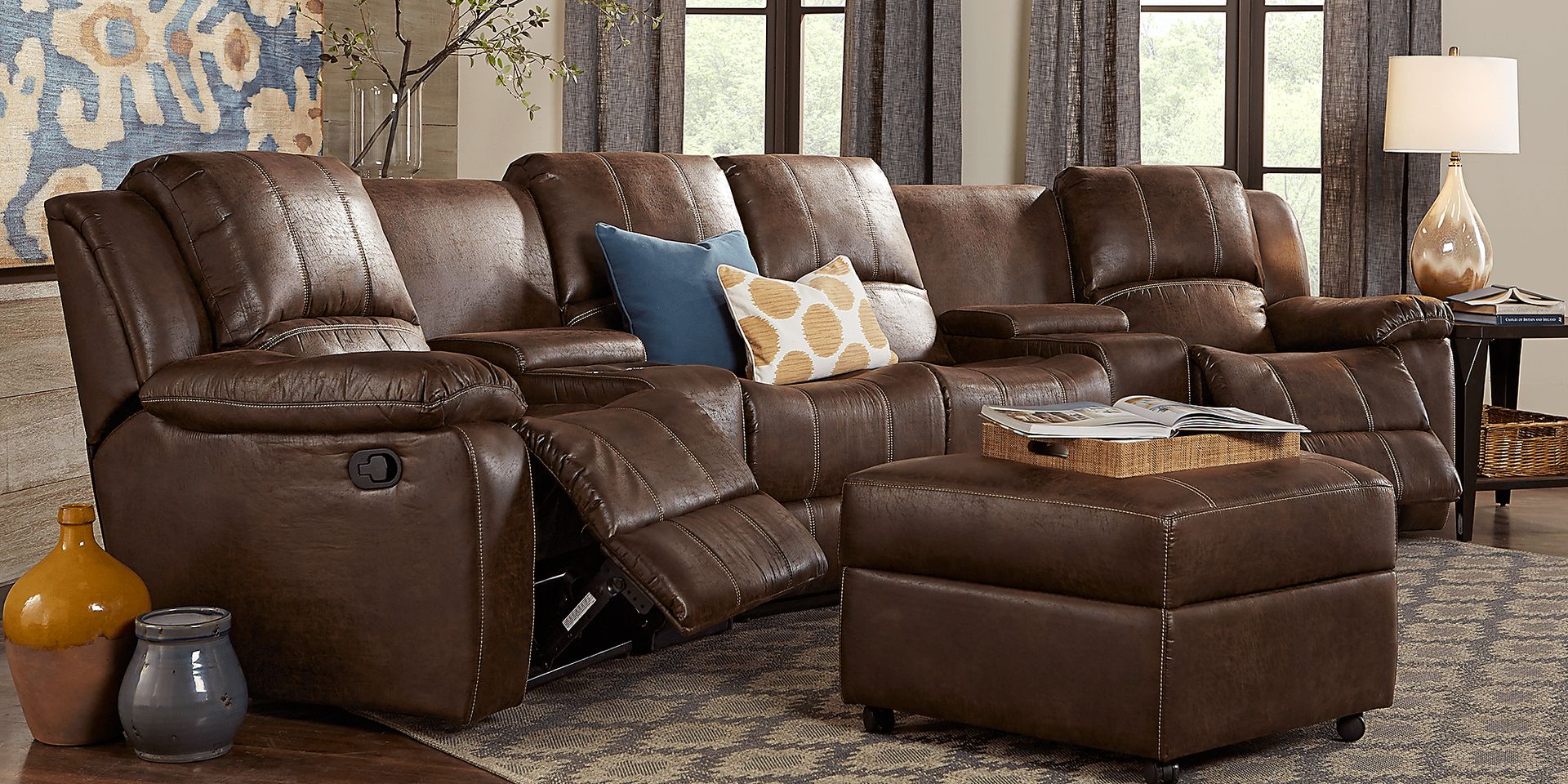 Saybrook Brown 6 Pc Reclining Sectional Living Room - Image 1