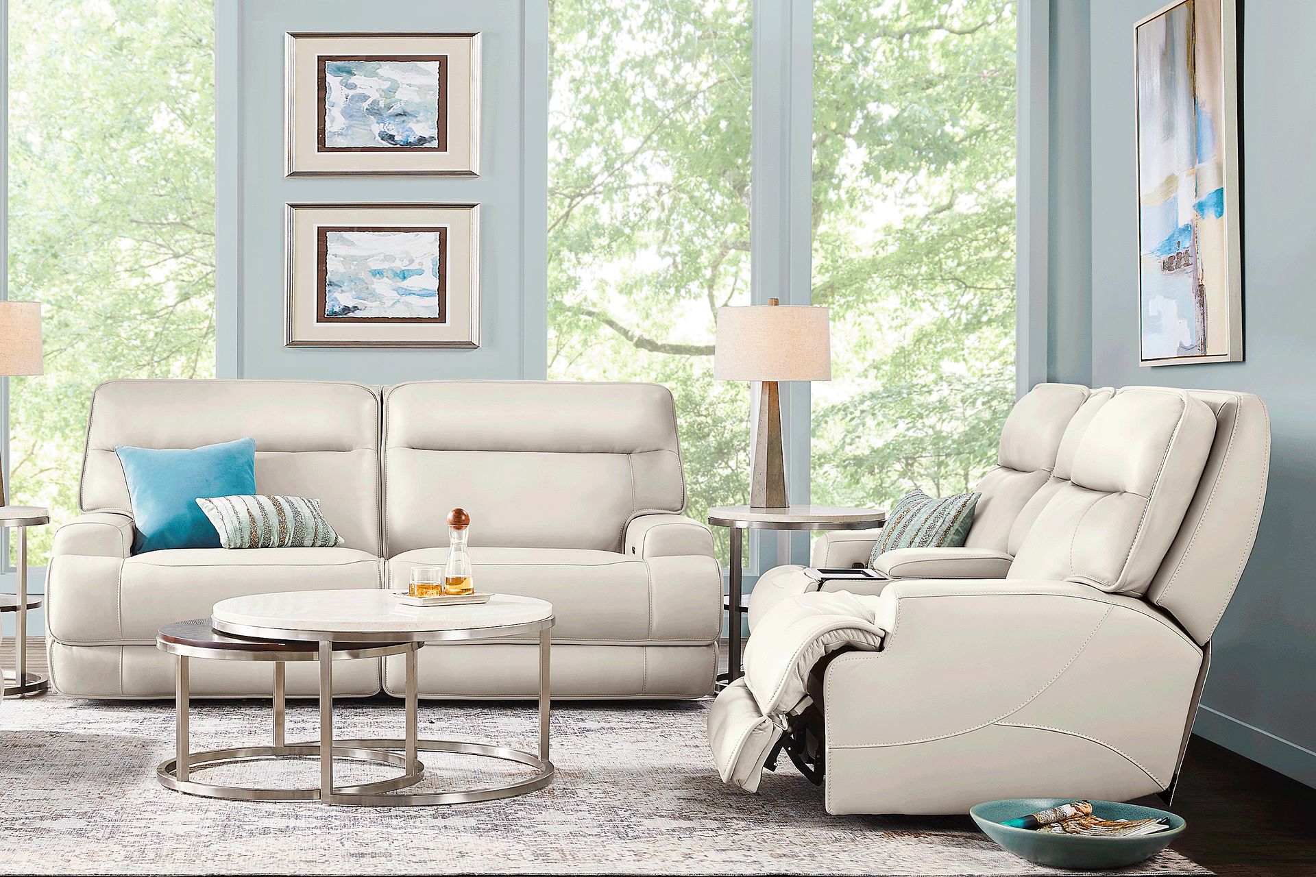 Scarborough Beige 2 Pc Leather Dual Power Reclining Living Room - Image 1