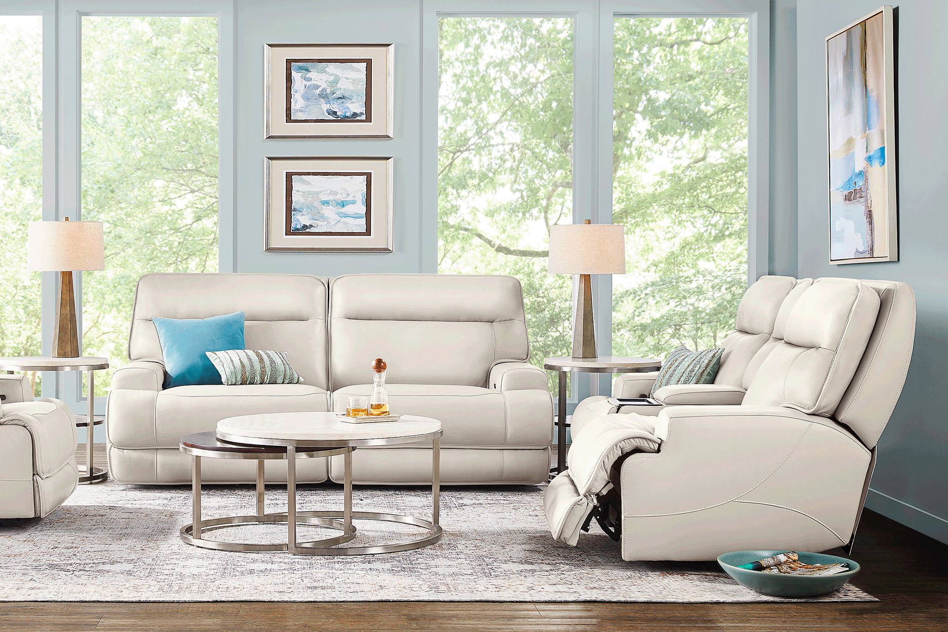 Scarborough Beige 5 Pc Leather Dual Power Reclining Living Room - Image 1
