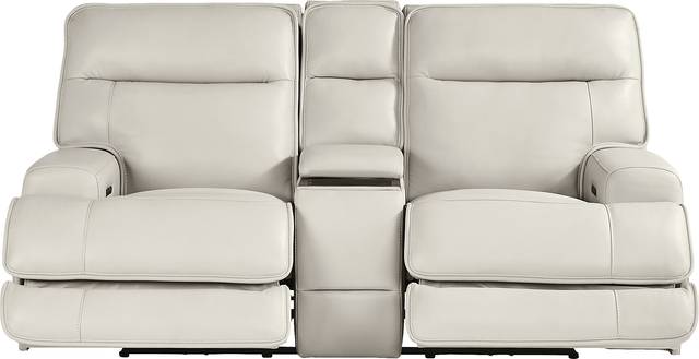 Scarborough Beige Leather Dual Power Reclining Loveseat - Thumbnail - Image 1
