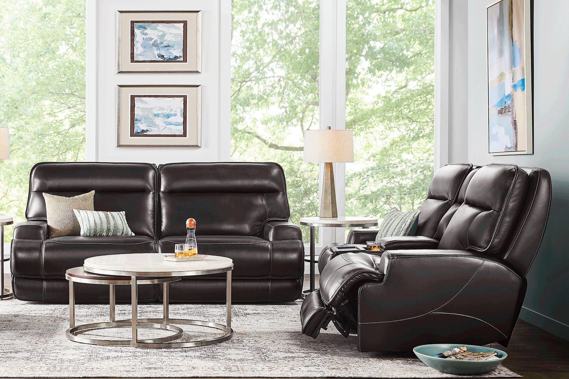 Scarborough Black 2 Pc Leather Dual Power Reclining Living Room - Image 1