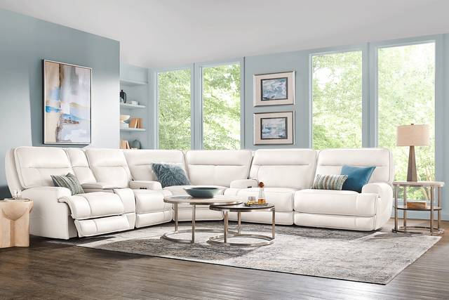 Scarborough White Leather 6 Pc Dual Power Reclining Sectional Living Room - Thumbnail - Image 1