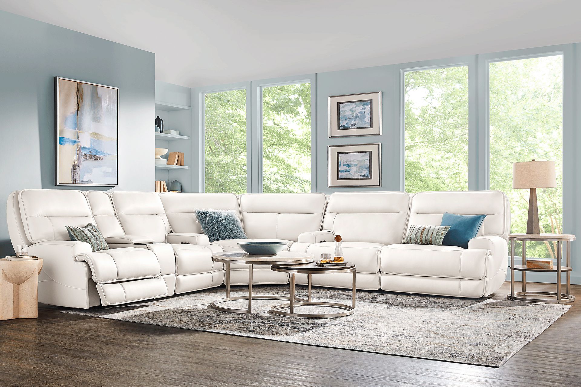 Scarborough White Leather 6 Pc Dual Power Reclining Sectional Living Room - Image 1