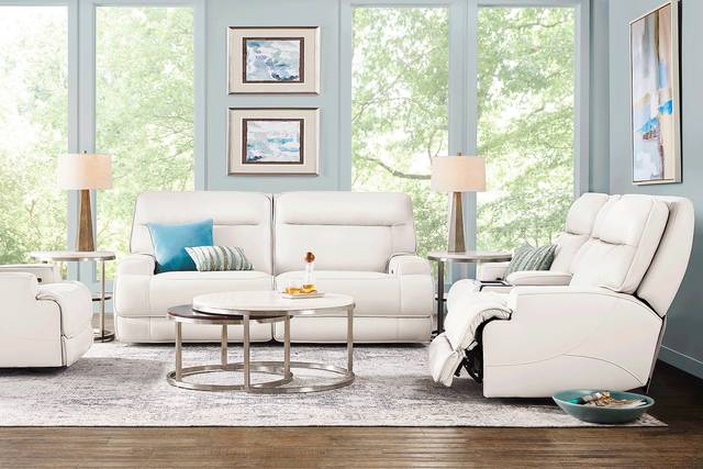 Scarborough White Leather 7 Pc Dual Power Reclining Living Room - Thumbnail - Image 1