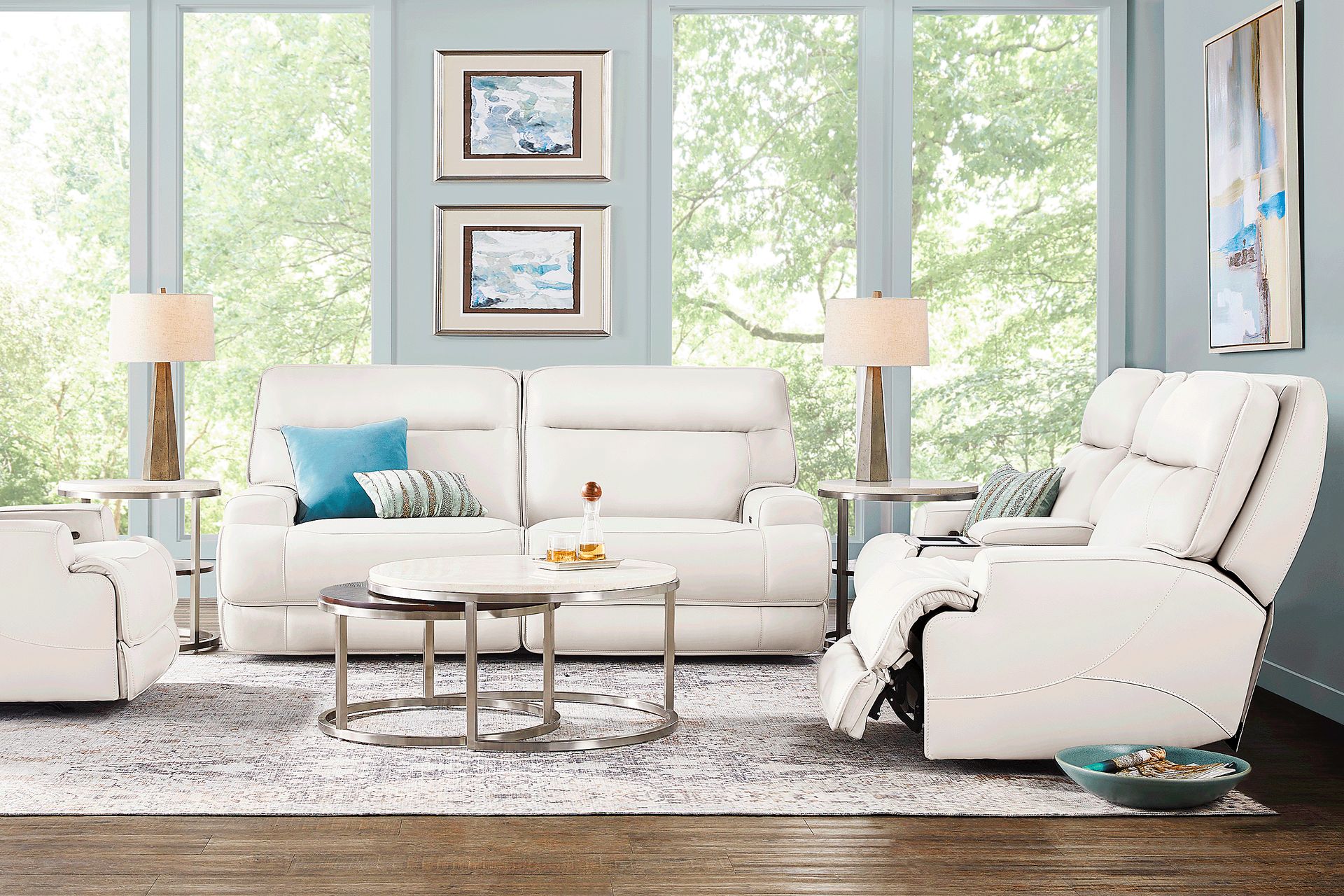 Scarborough White Leather 7 Pc Dual Power Reclining Living Room - Image 1
