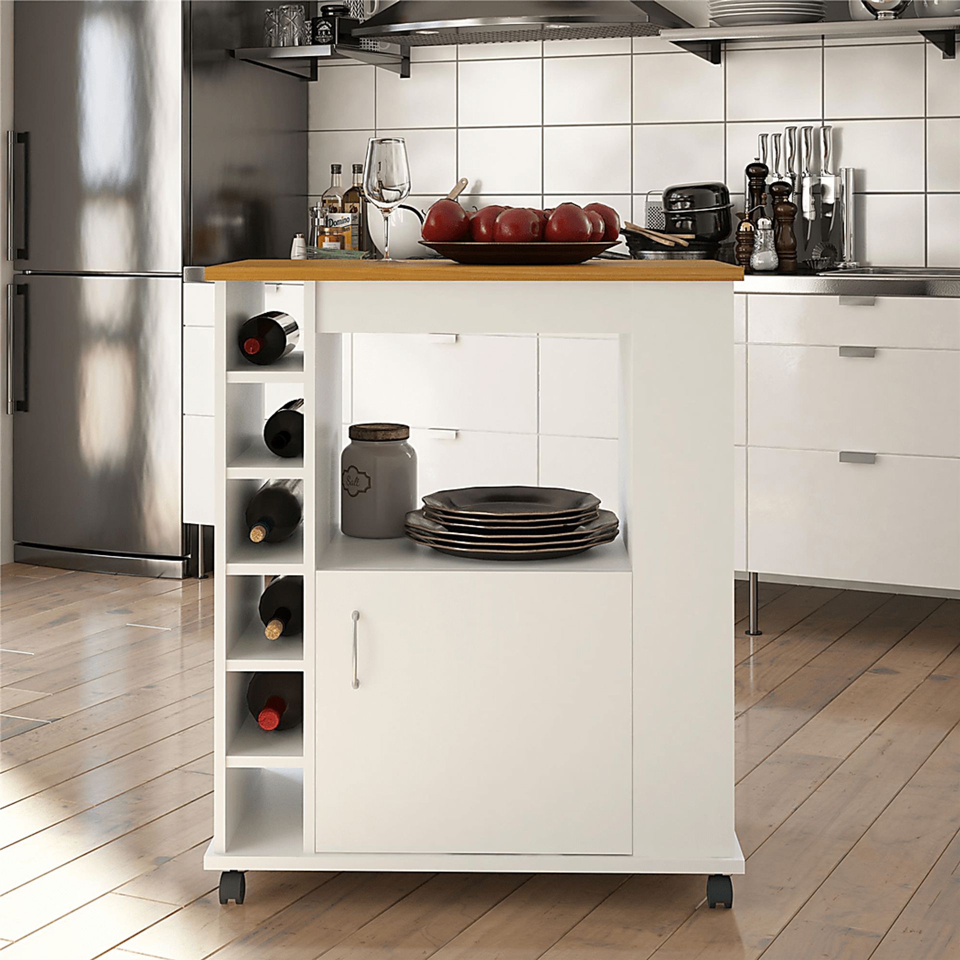 Schare White Kitchen Cart - Image 10