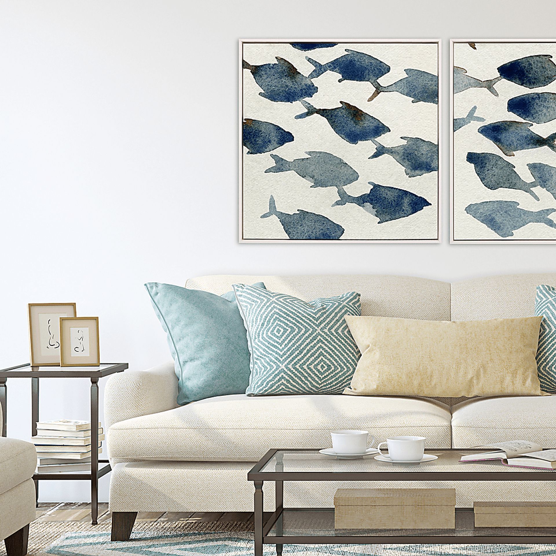 School of Fish Blue Framed Artwork - Image 2