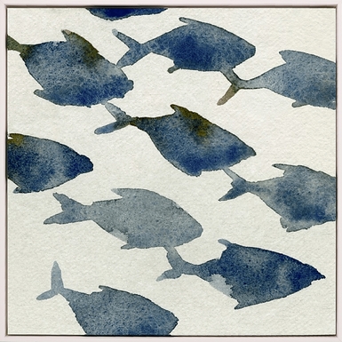 School of Fish Blue Framed Artwork
