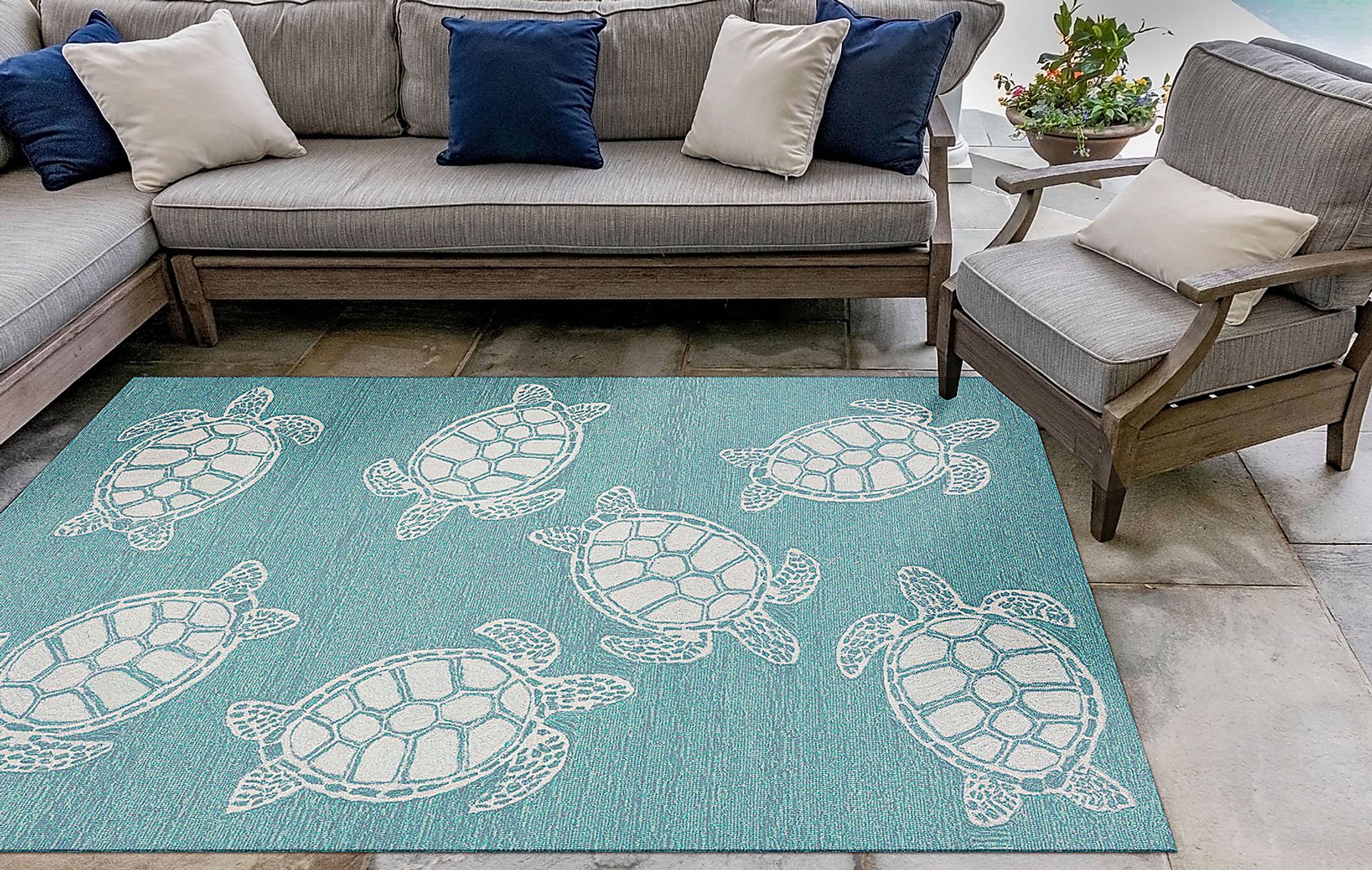 Sea Creature Blue 7'6 x 9'6 Indoor/Outdoor Rug - Image 3