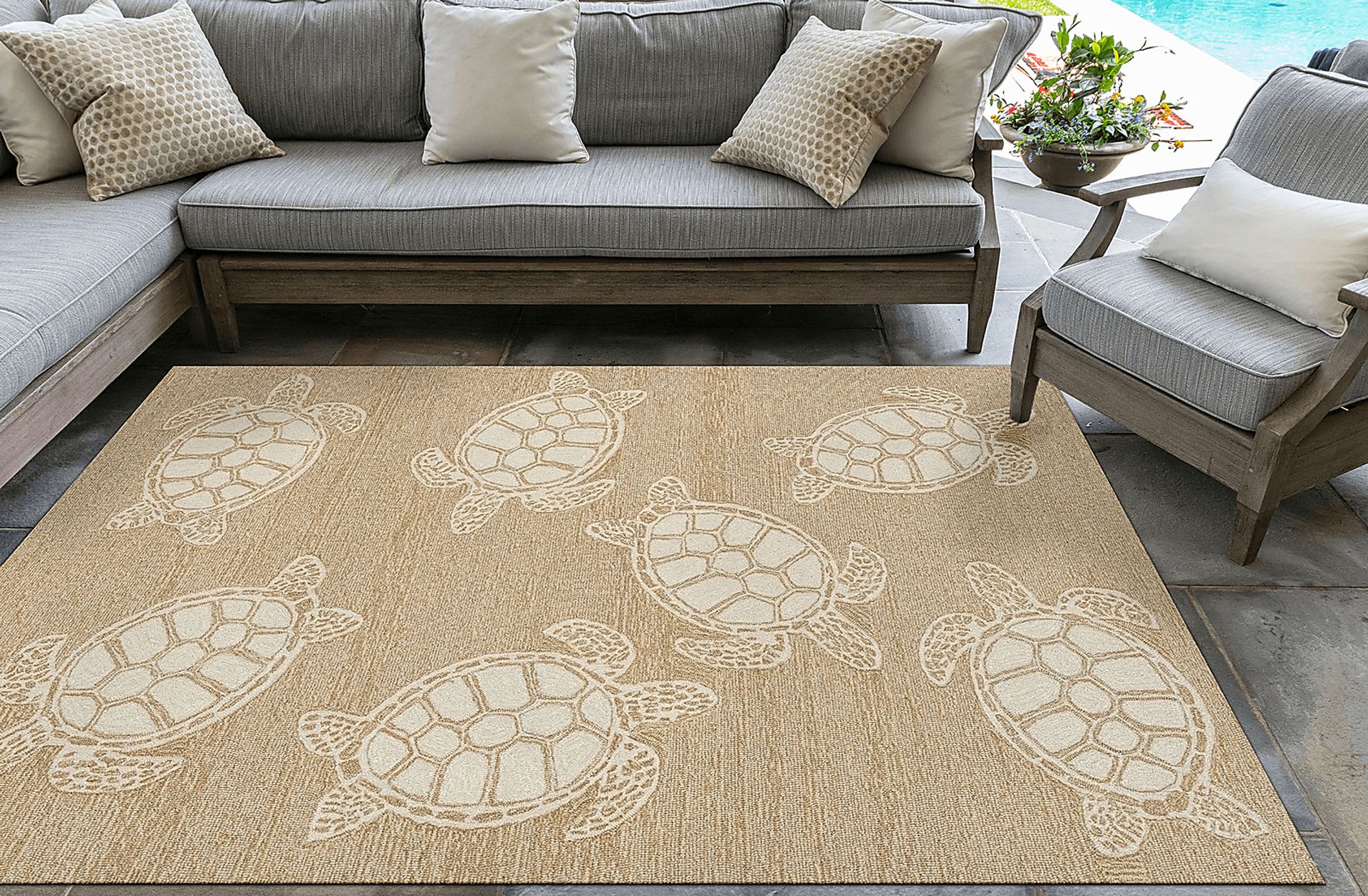 Sea Creature Taupe 7'6 x 9'6 Indoor/Outdoor Rug - Image 3