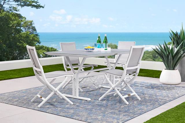 Seagate White 5 Pc Rectangle Outdoor Dining Set - Thumbnail - Image 1