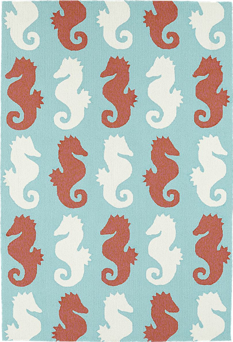 Seahorse Soiree Teal 3' x 5' Indoor/Outdoor Rug