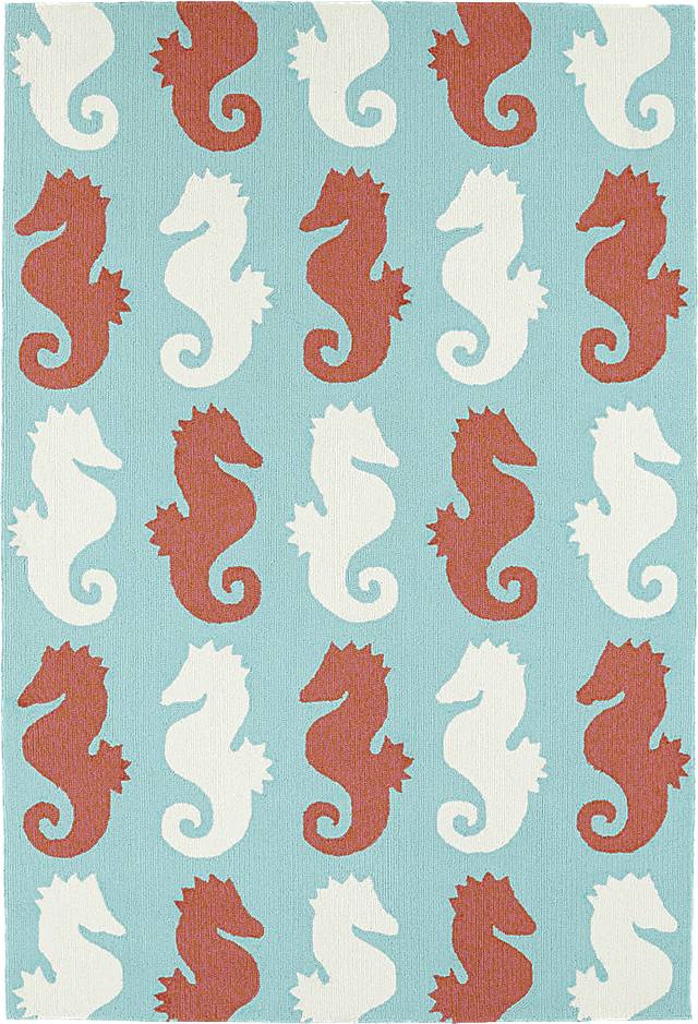 Seahorse Soiree Teal 3' x 5' Indoor/Outdoor Rug - Thumbnail - Image 1