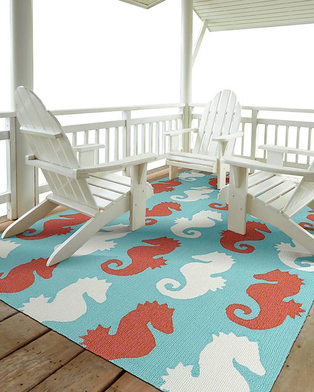 Seahorse Soiree Teal 7'6 x 9' Indoor/Outdoor Rug - Thumbnail - Image 2