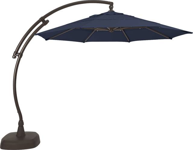 La Mesa Cove 11' Octagon Navy Outdoor Cantilever Umbrella with Base and Stand - Thumbnail - Image 1