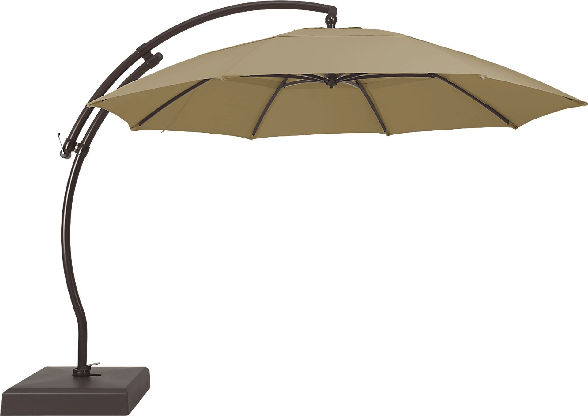 La Mesa Cove 13' Heather Beige Outdoor Curve Cantilever Umbrella with Base and Stand - Image 1