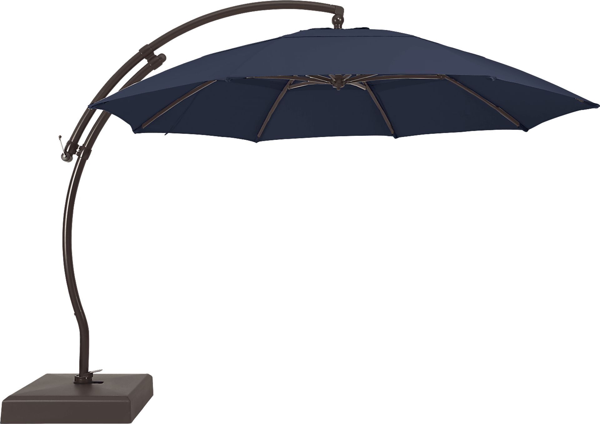 Seaport 13' Navy Outdoor Curve Cantilever Umbrella with Base and Stand - Image 1