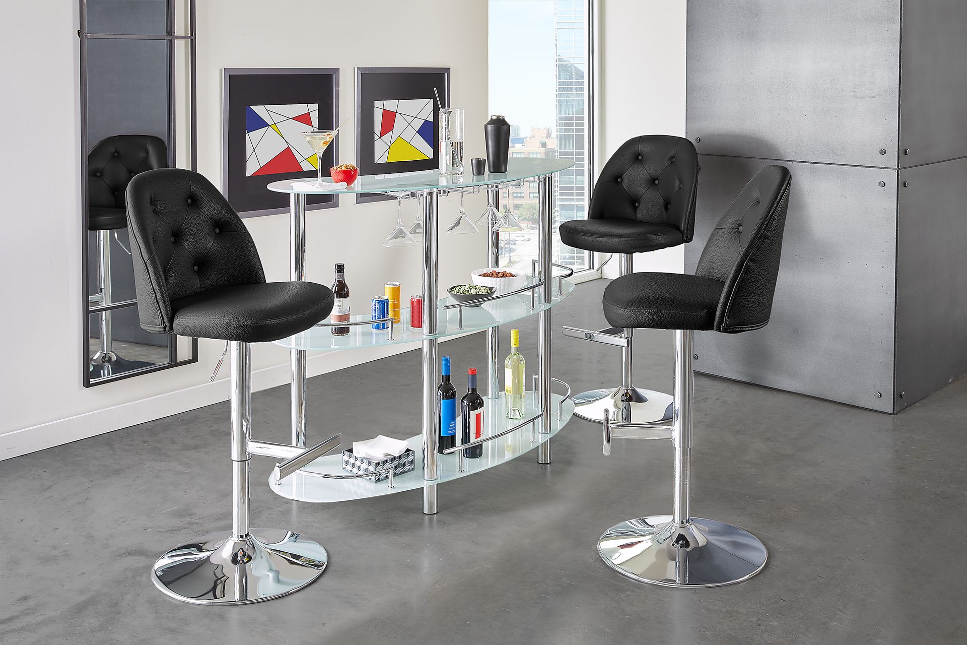 Searcy Platinum 3 Pc Bar Set with Black Stools - Image 1
