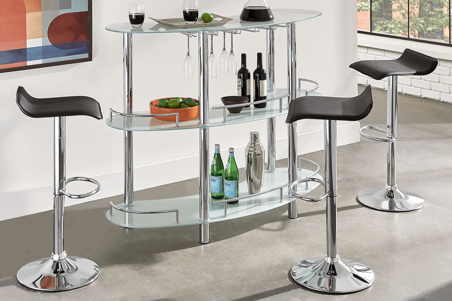 Searcy Platinum 3 Pc Bar Set with Black Stools - Image 1