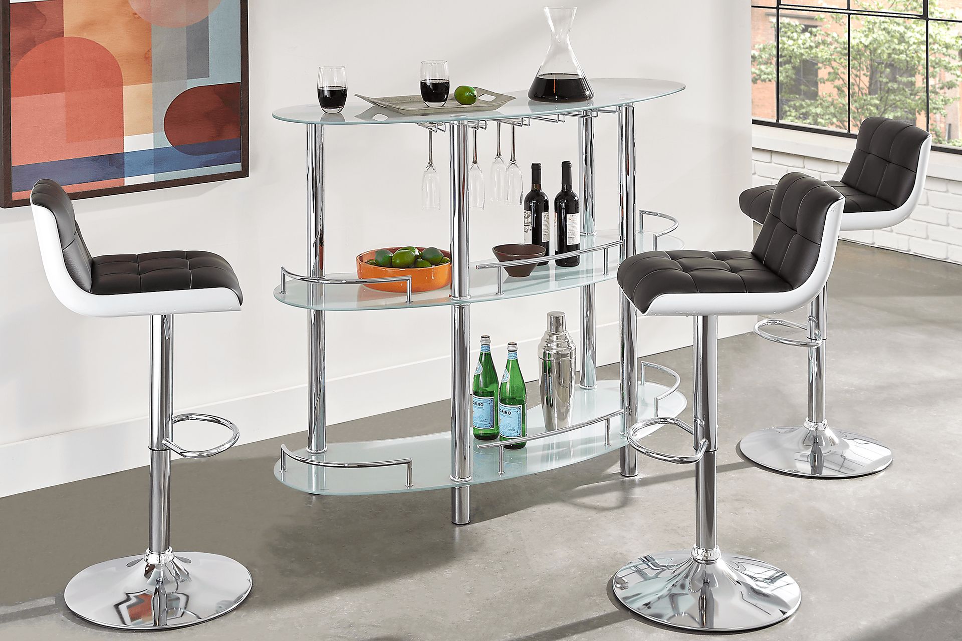 Searcy Platinum 3 Pc Bar Set with Black Stools - Image 1
