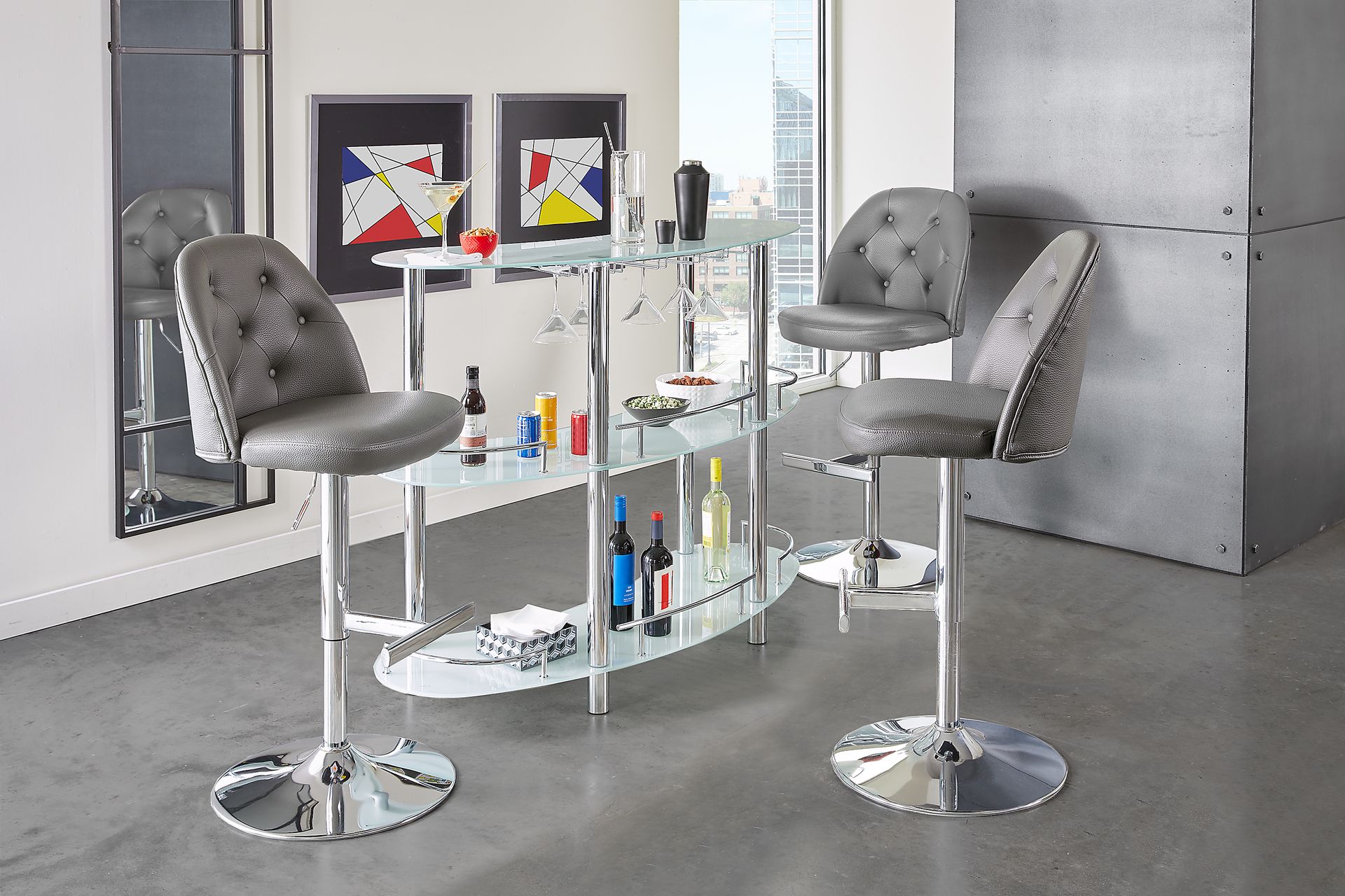 Searcy Platinum 3 Pc Bar Set with Gray Stools - Image 1