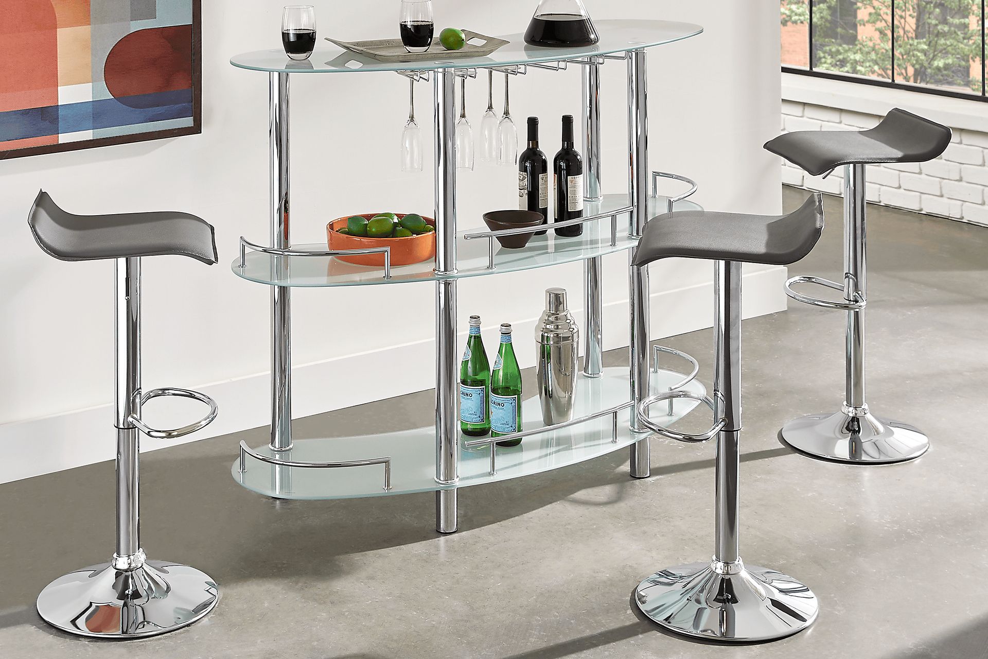 Searcy Platinum 3 Pc Bar Set with Gray Stools - Image 1