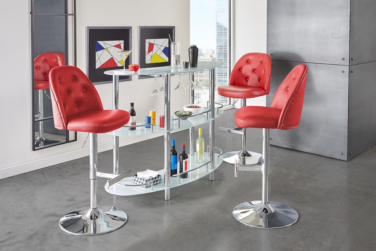 Karyn Chrome Metal Red Adjustable Height Bar Rooms to Go