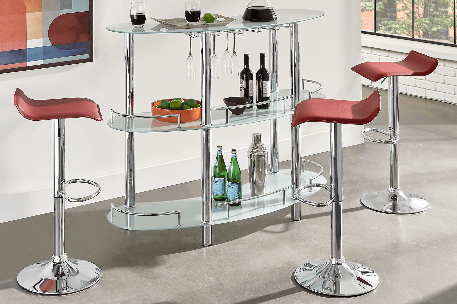Searcy Platinum 3 Pc Bar Set with Red Stools - Image 1