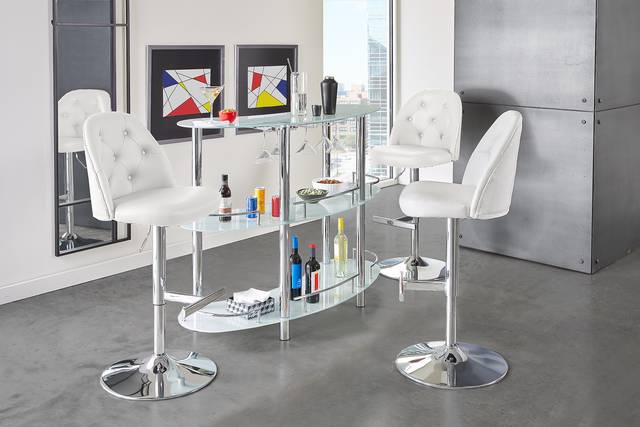 Searcy Platinum 3 Pc Bar Set with White Stools - Thumbnail - Image 1