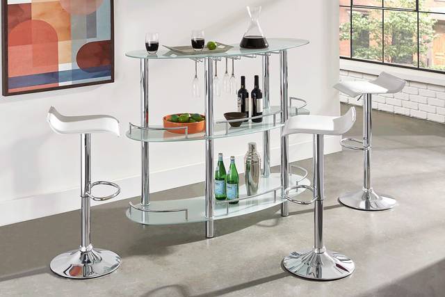 Searcy Platinum 3 Pc Bar Set with White Stools - Thumbnail - Image 1