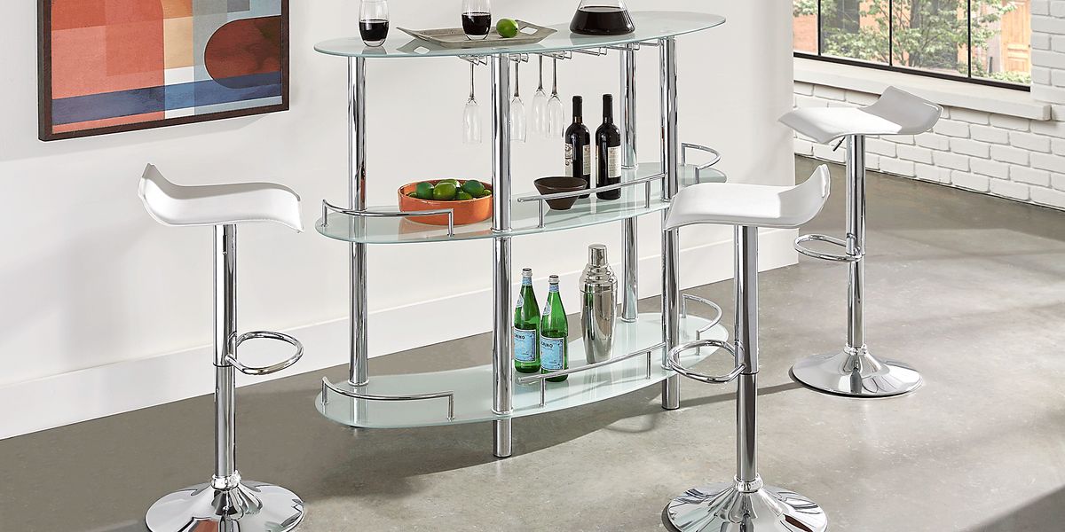 Searcy Platinum 3 Pc Bar Set With White Stools Rooms To Go