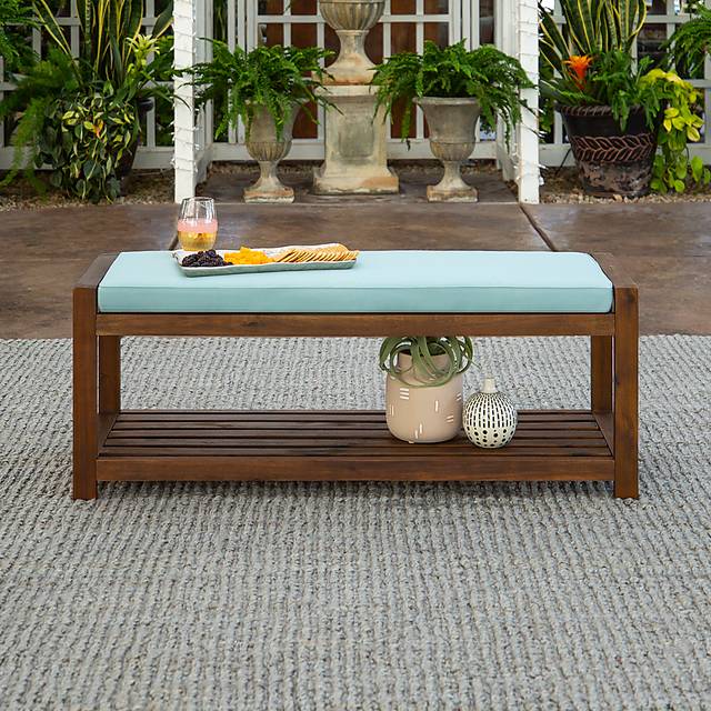 Sebbins Dark Brown/Blue Outdoor Dining Bench - Thumbnail - Image 4
