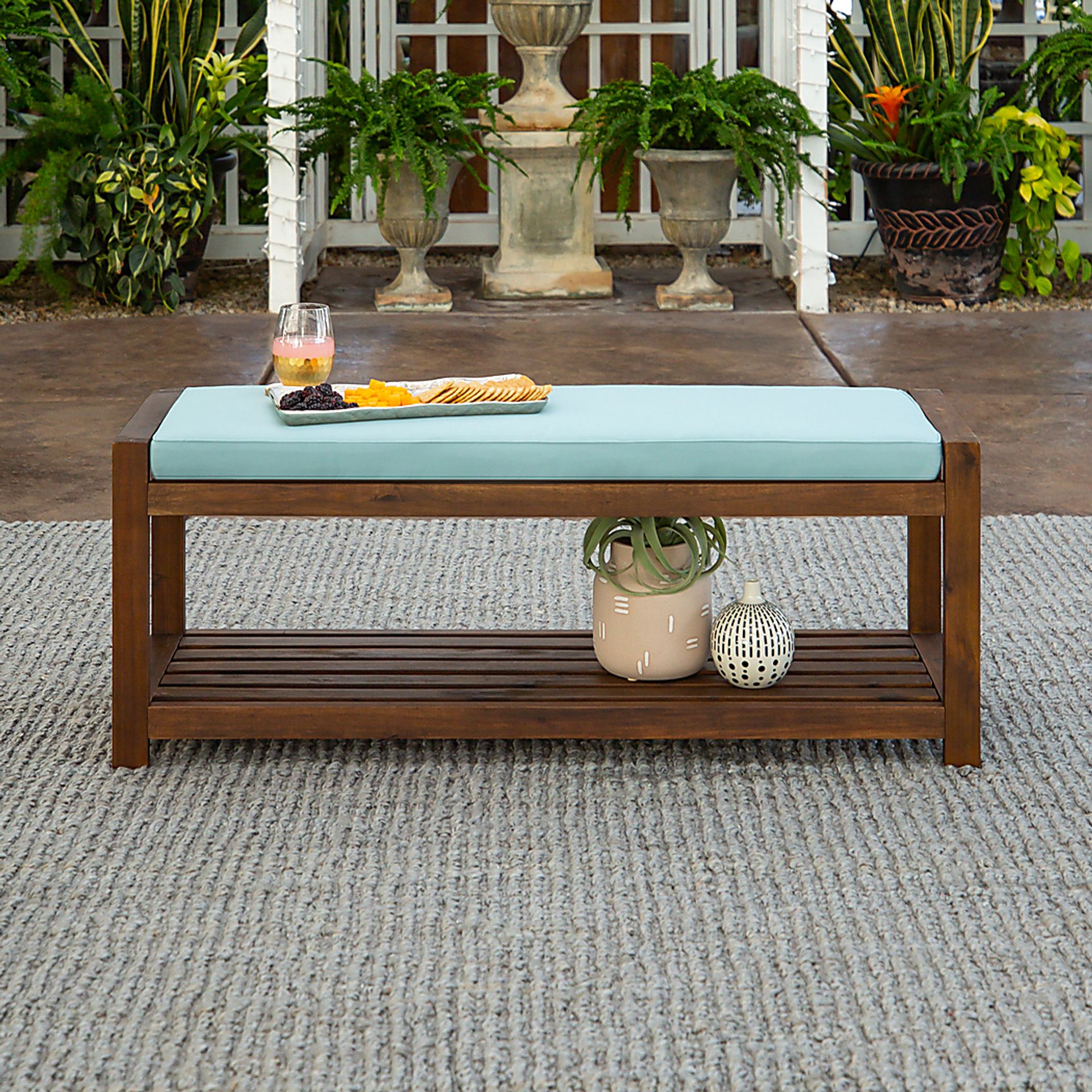 Sebbins Dark Brown/Blue Outdoor Dining Bench - Image 4