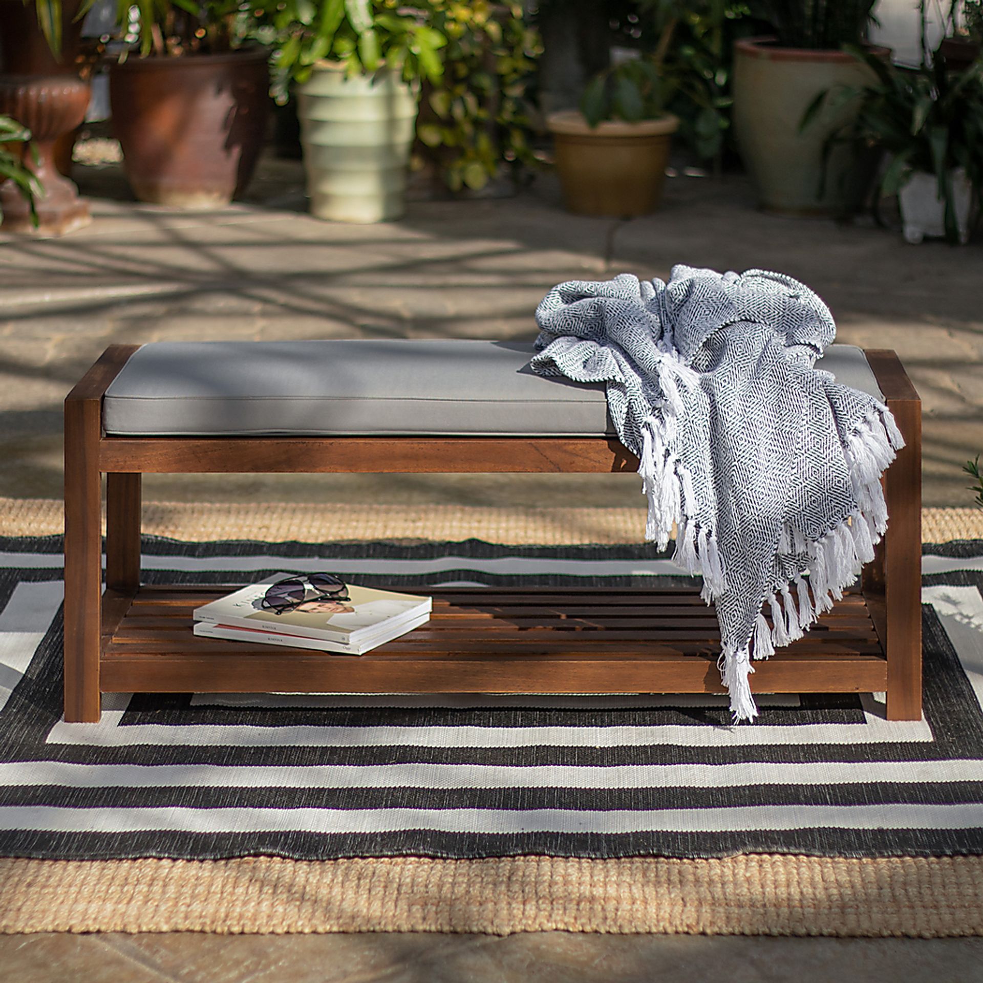 Sebbins Dark Brown/Gray Outdoor Dining Bench - Image 5