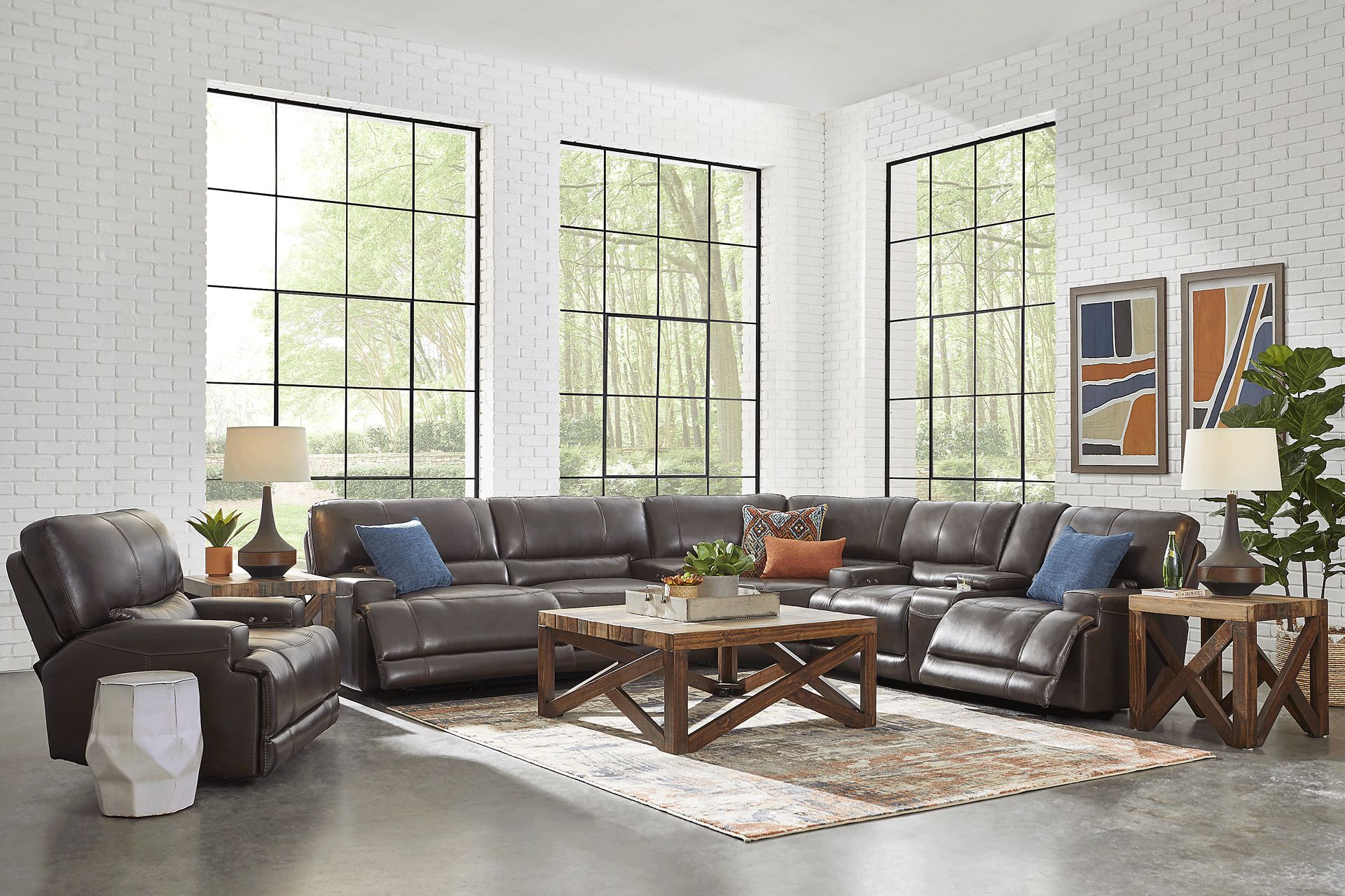 Sefara Chocolate Leather 3 Pc Power Reclining Sectional - Image 2