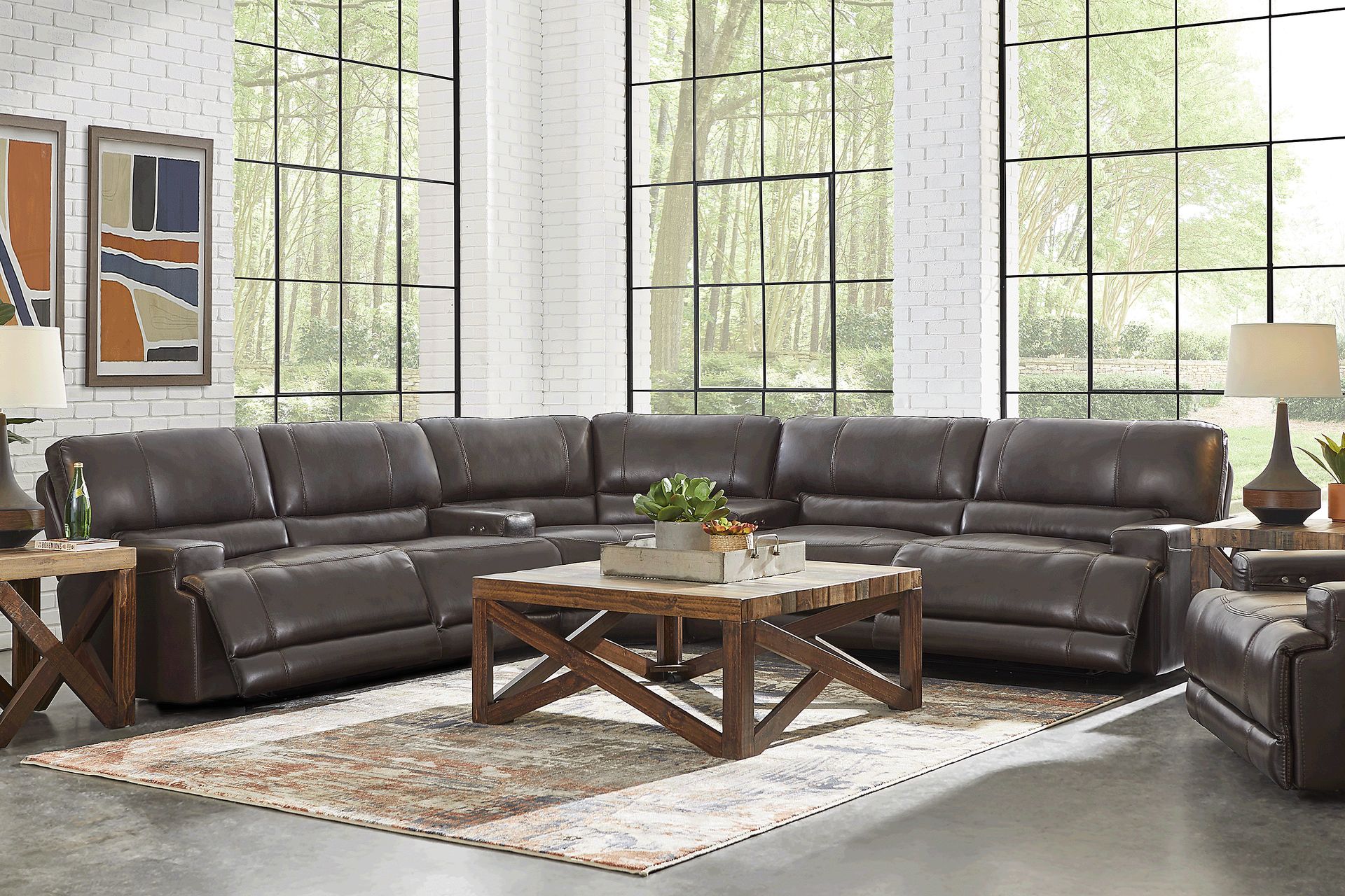 Sefara Chocolate Leather 3 Pc Power Reclining Sectional - Image 1