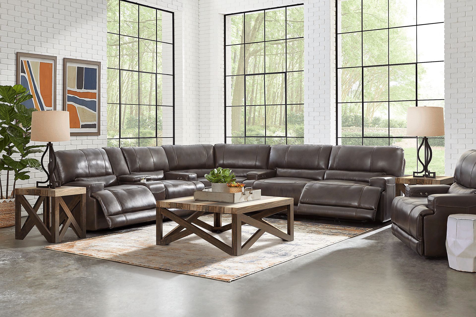Sefara Chocolate Leather 3 Pc Power Reclining Sectional - Image 2