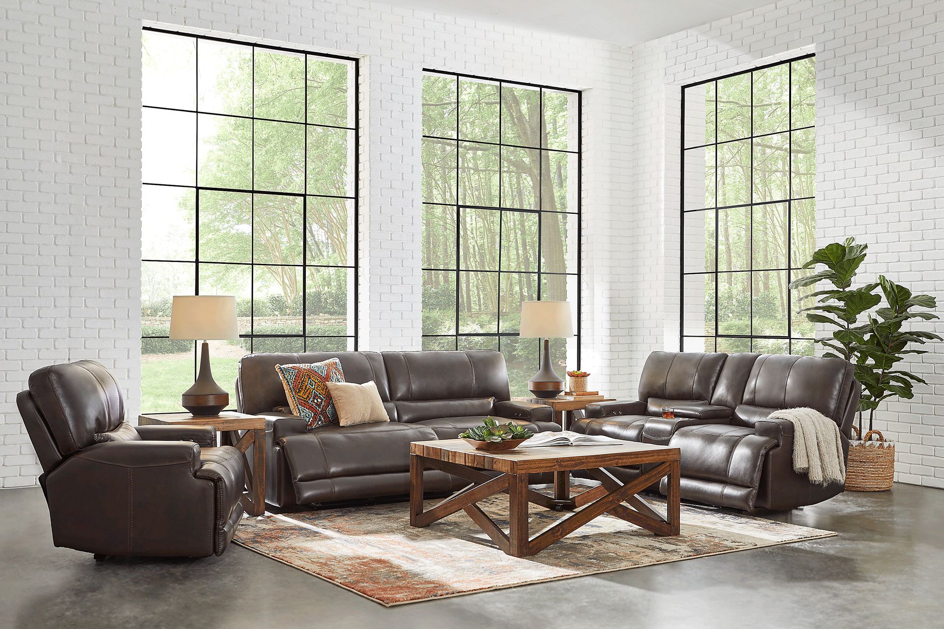 Sefara Chocolate Leather 5 Pc Power Reclining Living Room - Image 1