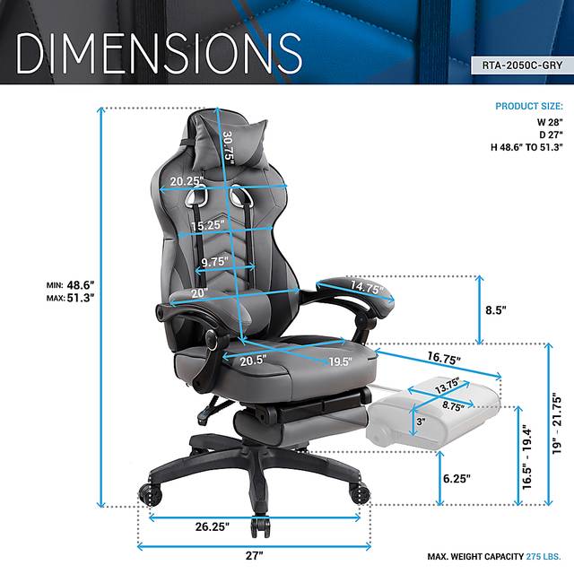 Seoce Gray/Black Gaming Chair - Thumbnail - Image 4