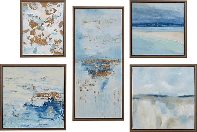 Serene Beach Blue Artwork, Set of 5 - Thumbnail - Image 1