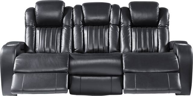 Servillo Black Leather Dual Power Reclining Sofa - Thumbnail - Image 2
