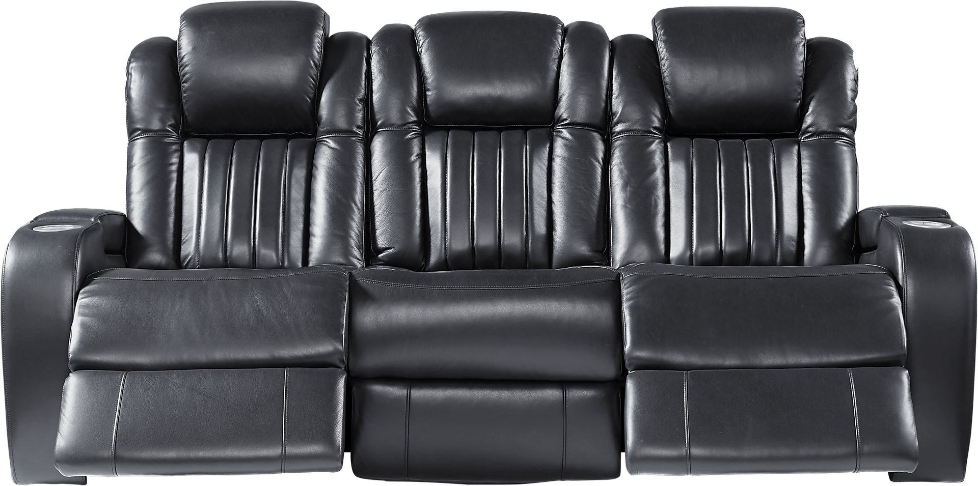 Servillo Black Leather Dual Power Reclining Sofa - Image 2