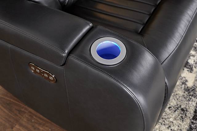 Servillo Black Leather Dual Power Reclining Sofa - Thumbnail - Image 4