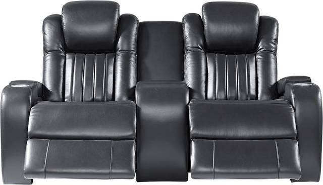 Servillo Black Leather Power Reclining Console Loveseat - Thumbnail - Image 2