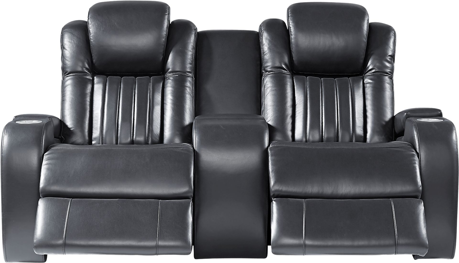 Servillo Black Leather Power Reclining Console Loveseat - Image 2
