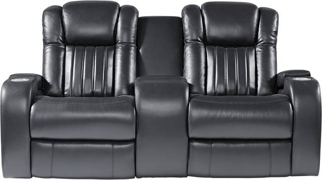 Servillo Black Leather Power Reclining Console Loveseat - Thumbnail - Image 1