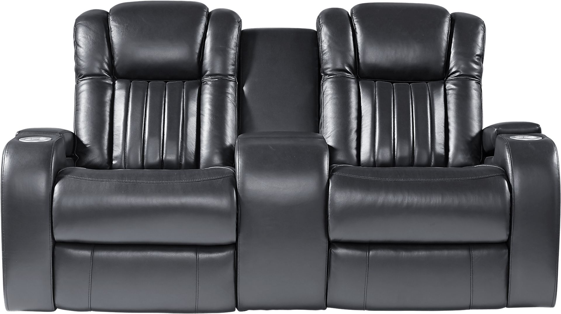 Servillo Black Leather Power Reclining Console Loveseat - Image 1